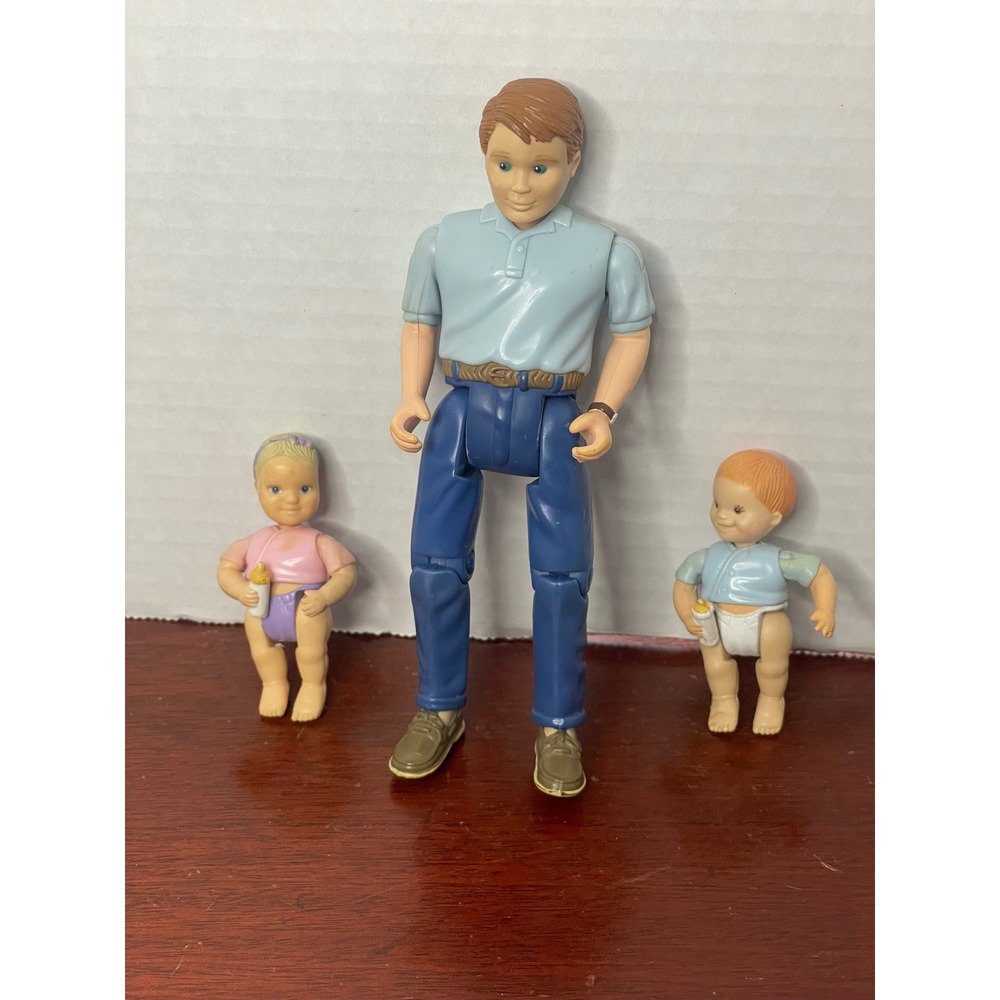 Fisher-Price Loving Family dollhouse figures Dad, baby girl, baby boy 1998